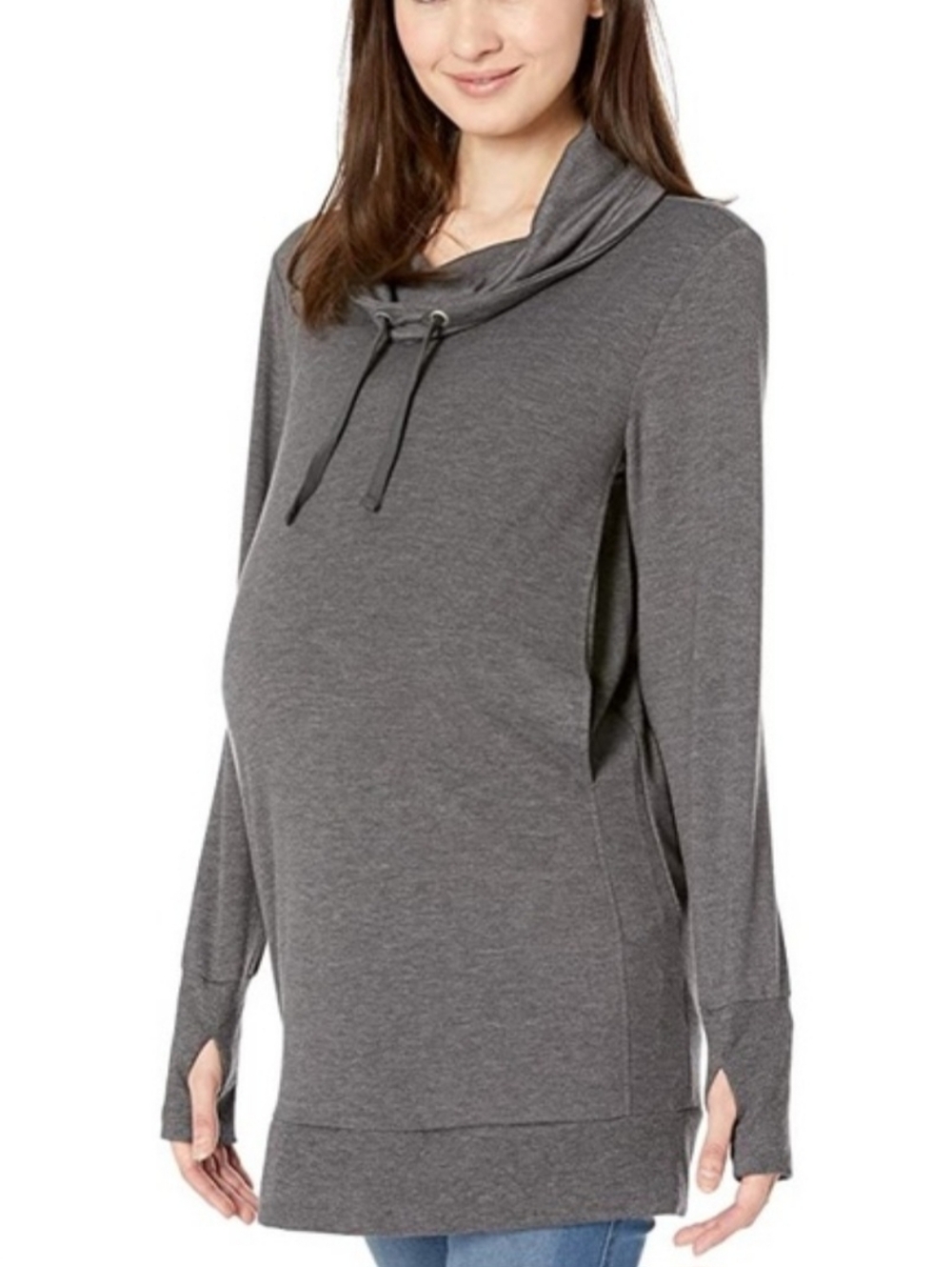 Motherhood Maternity Nursing Sweater Sz L Cowl Neck Drawstring Thumbholes